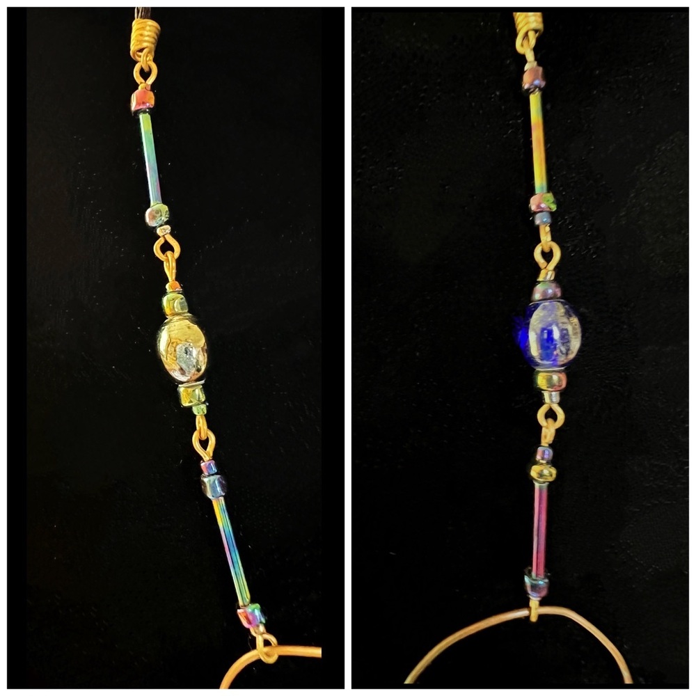 Bohemian Open Heart Wire Metalwork w/Iridescent Glass Beading - Picture 3 of 5